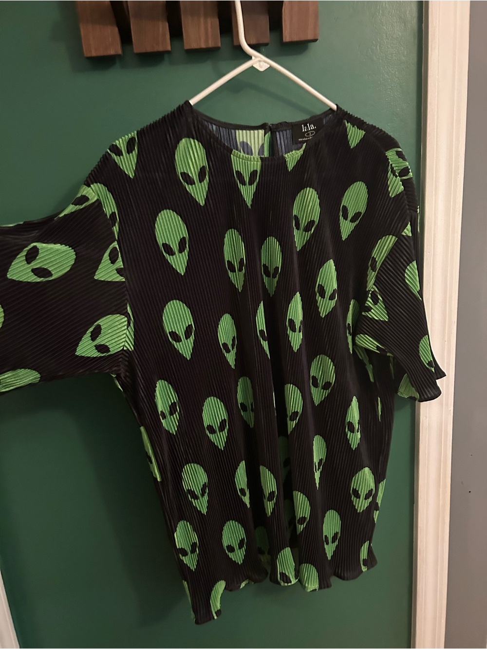Dressed in LALA Black Midi Dress Set with Green Alien Print - Picture 5 of 5